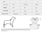 Plaid Bow Tie Pet Harness & Leash – size chart and product illustration for a dog harness with measurements and weight guidelines