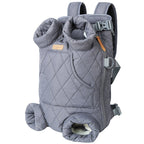 Front-Carry Pet Sling – gray quilted pet carrier backpack on a white background