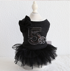 Double-Bow Dog Dress – black dog dress with number 5 and floral design, product photo