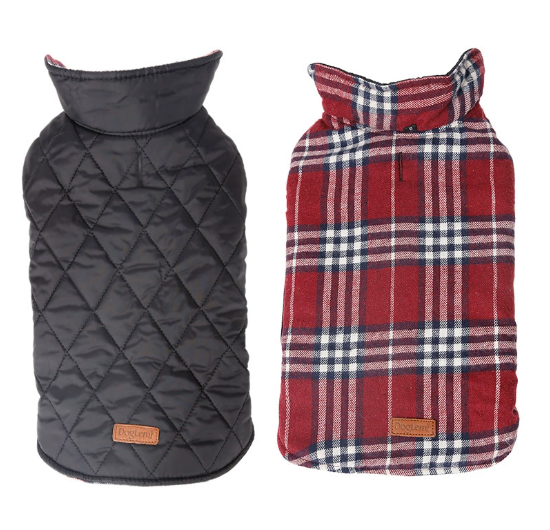 Reversible Plaid Dog Jacket – Two-in-One Winter Coat
