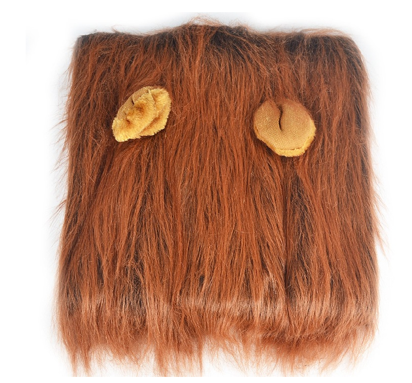 Lion Mane Dog Costume – furry brown fabric with gold buttons on a white background