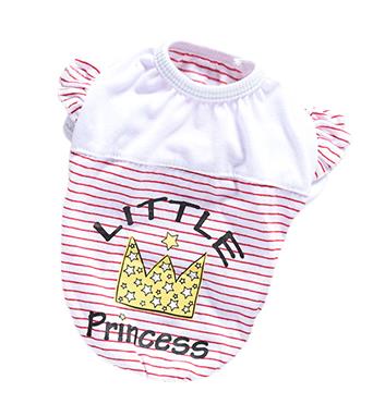 Striped Small Dog Shirt – red and white striped sleeveless dog shirt with Little Princess crown print