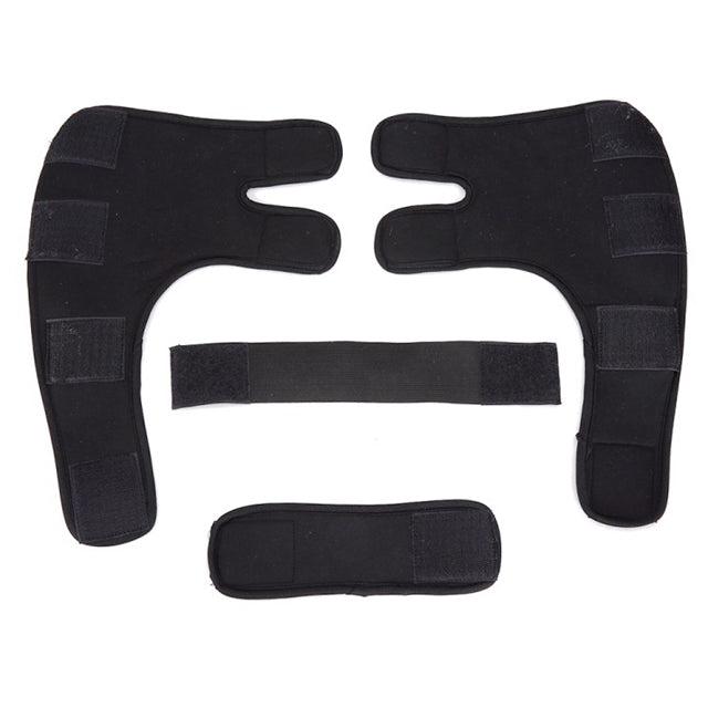 Dog Leg Support Sleeve – set of black protective gear components on a white background