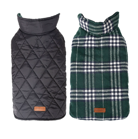 Reversible Plaid Dog Jacket – Two-in-One Winter Coat