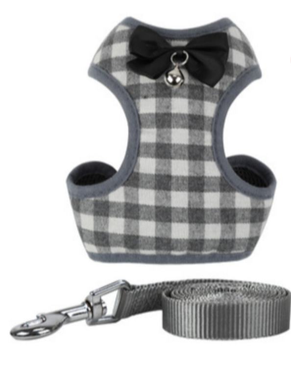 Plaid Bow Tie Pet Harness & Leash – Checkered Walking Set