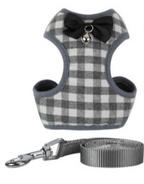 Plaid Bow Tie Pet Harness & Leash – Checkered Walking Set