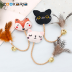Feather & Bell Cat Toy – cat toys shaped like a fox, cat, and black cat with feathers and bells on a white background