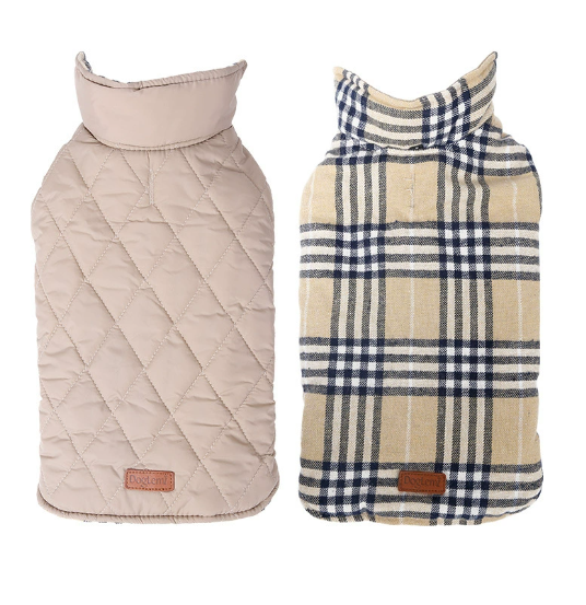 Reversible Plaid Dog Jacket – Two-in-One Winter Coat