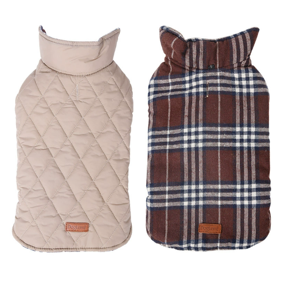 Reversible Plaid Dog Jacket – Two-in-One Winter Coat