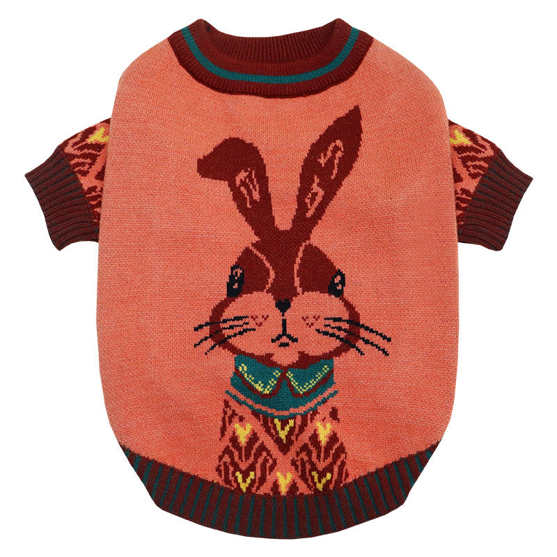 Bunny Knit Dog Sweater – dog sweater with rabbit design on a white background