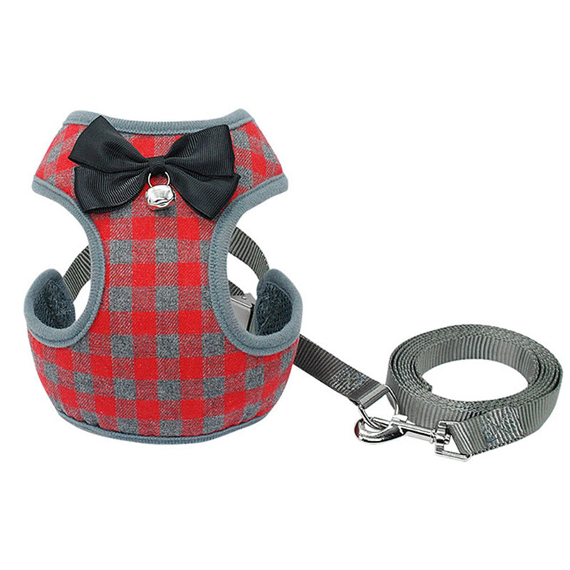 Plaid Bow Tie Pet Harness & Leash – Checkered Walking Set